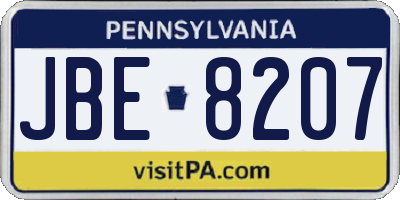 PA license plate JBE8207