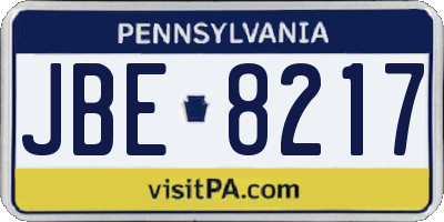 PA license plate JBE8217