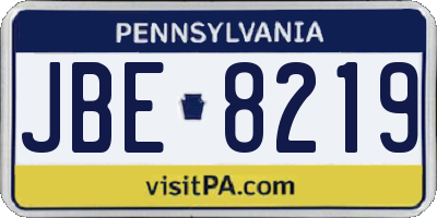 PA license plate JBE8219