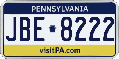 PA license plate JBE8222
