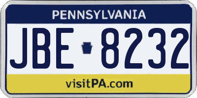 PA license plate JBE8232