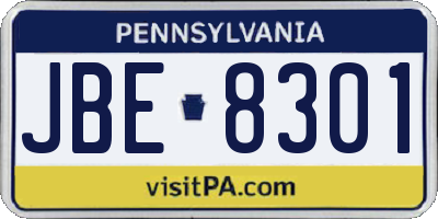 PA license plate JBE8301