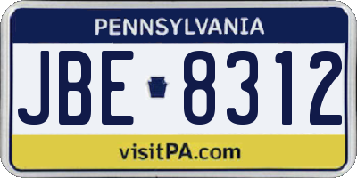 PA license plate JBE8312