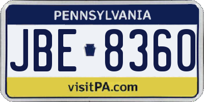 PA license plate JBE8360