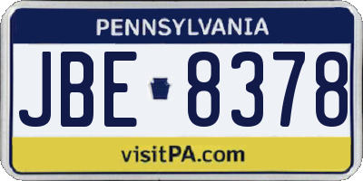 PA license plate JBE8378