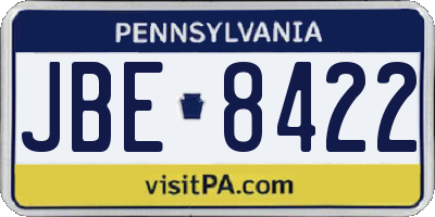 PA license plate JBE8422