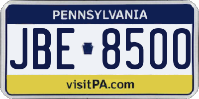 PA license plate JBE8500