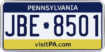 PA license plate JBE8501