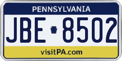 PA license plate JBE8502