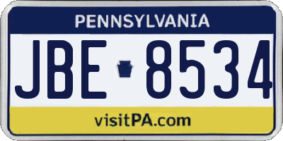 PA license plate JBE8534