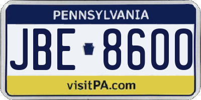 PA license plate JBE8600