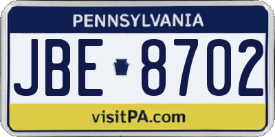 PA license plate JBE8702