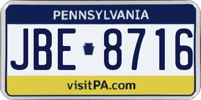PA license plate JBE8716