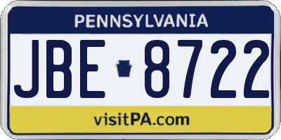 PA license plate JBE8722