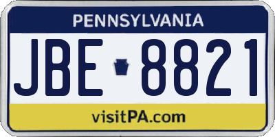 PA license plate JBE8821