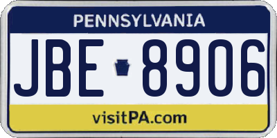 PA license plate JBE8906