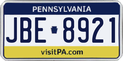 PA license plate JBE8921