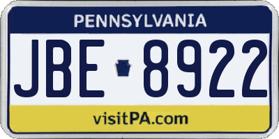 PA license plate JBE8922