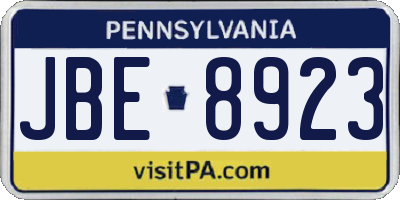 PA license plate JBE8923