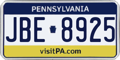 PA license plate JBE8925