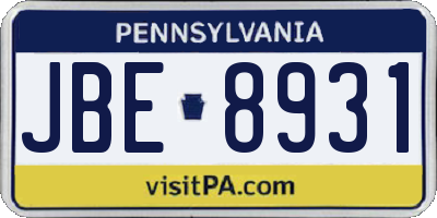 PA license plate JBE8931