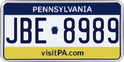 PA license plate JBE8989