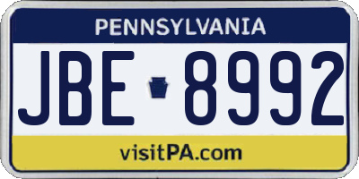 PA license plate JBE8992