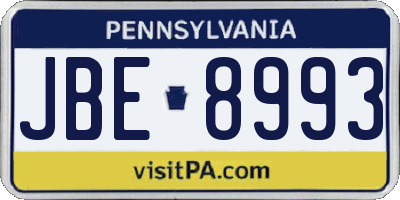 PA license plate JBE8993