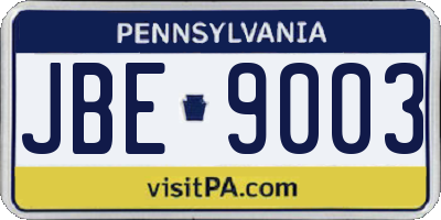 PA license plate JBE9003