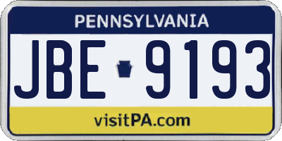 PA license plate JBE9193
