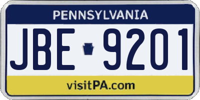 PA license plate JBE9201