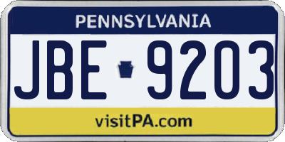 PA license plate JBE9203