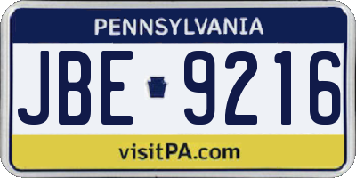 PA license plate JBE9216