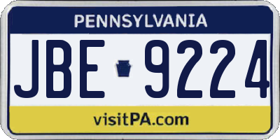 PA license plate JBE9224