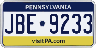 PA license plate JBE9233