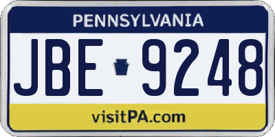 PA license plate JBE9248