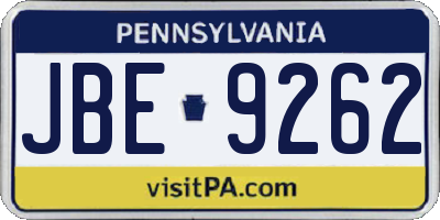 PA license plate JBE9262