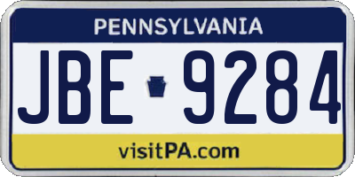 PA license plate JBE9284