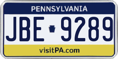 PA license plate JBE9289