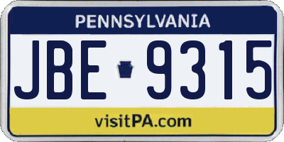 PA license plate JBE9315