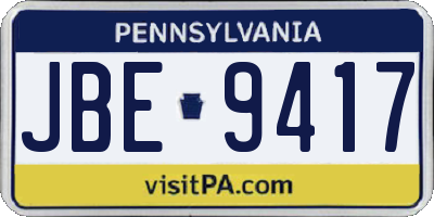 PA license plate JBE9417