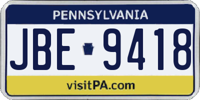 PA license plate JBE9418