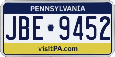 PA license plate JBE9452