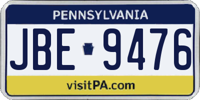 PA license plate JBE9476