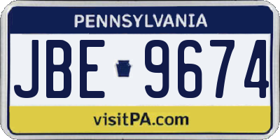 PA license plate JBE9674