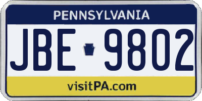 PA license plate JBE9802