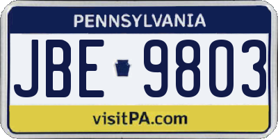 PA license plate JBE9803