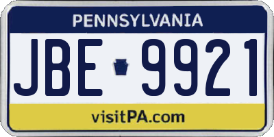 PA license plate JBE9921