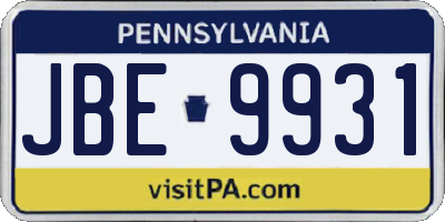 PA license plate JBE9931