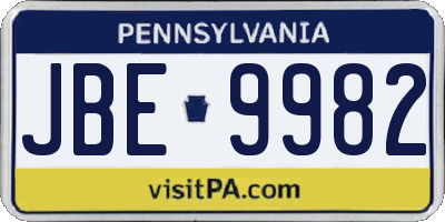 PA license plate JBE9982